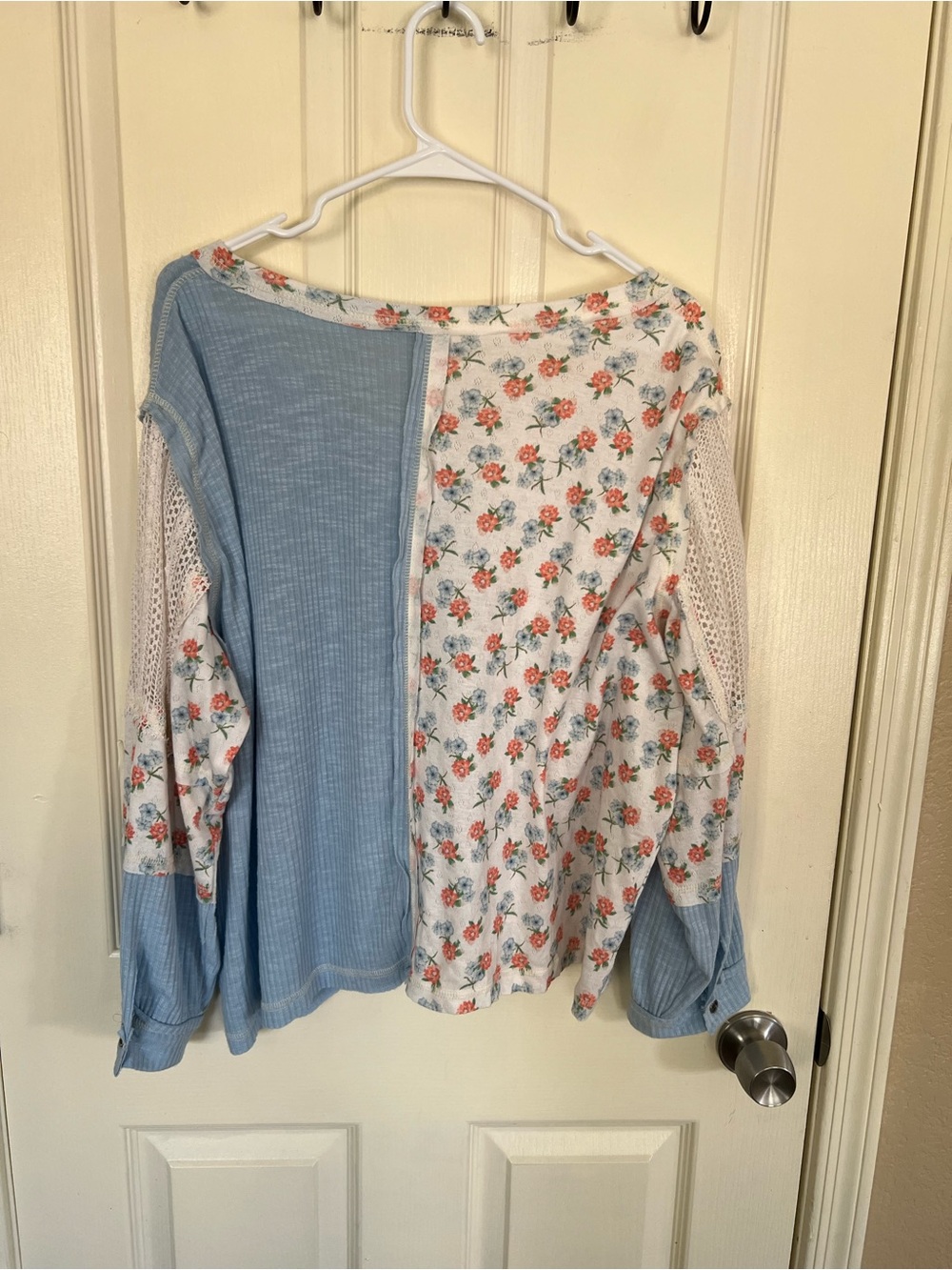 POL Floral Colorblock Crochet Lace Boho Top Blue M - Picture 9 of 12